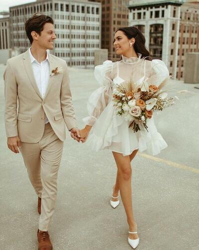 Charming A-Line Short Long Sleeve Wedding Dresses