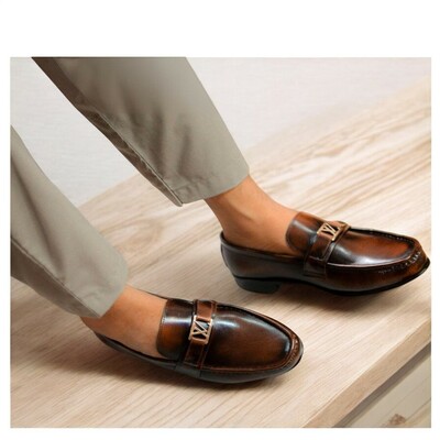 Handmade formal business men's shoes, waterproof loafers dress shoes, round toe work shoes,