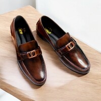 Handmade Formal Business Men's Shoes, Waterproof Loafers Dress Shoes, Round Toe Work Shoes, - Thumbnail 1