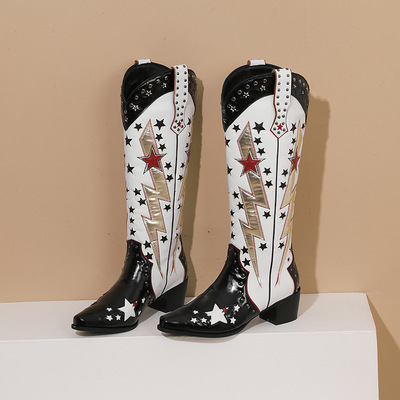 Cowboy Style Knee High Lightning Boots