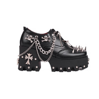 Gothic Punk Chain Rivet Skull Studded Platform Shoes - Thumbnail 4
