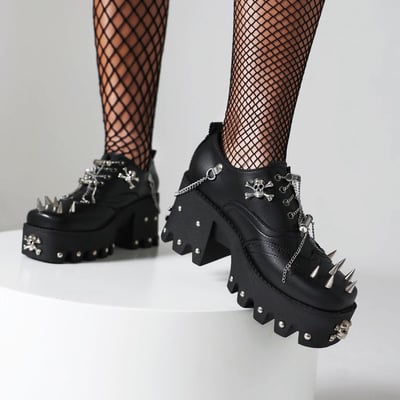 Gothic punk chain rivet skull studded platform shoes