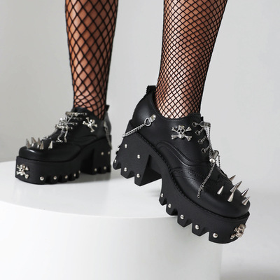 Gothic Punk Chain Rivet Skull Studded Platform Shoes
