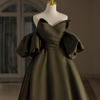 Dark Green Satin Floor Length Prom Dress - Thumbnail 1