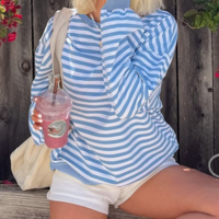 ROUND NECK STRIPED OVERSIZED SWEATSHIRT  - Thumbnail 1