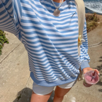 ROUND NECK STRIPED OVERSIZED SWEATSHIRT  - Thumbnail 3
