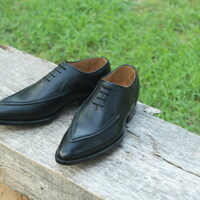 Crafted Leather Classic Mens Black Wingtip Oxford Dress Shoes - Thumbnail 3