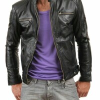 New Men's Leather Jacket Brown Slim fit Motorcycle Real Soft lambskin - Thumbnail 4