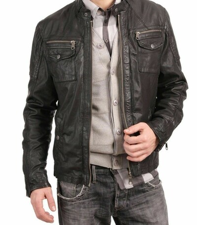 Men's Classic Vintage Style Genuine Lambskin Leather Jacket Black
