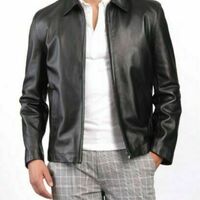 Men's real lamb leather real leather biker jacket motorcycle black classic jacket - Thumbnail 1