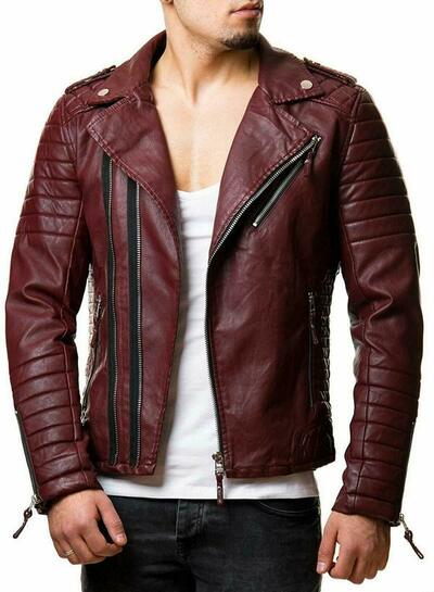 New Mens Genuine Lambskin Real Leather Stylish Quilted Jacket Slim Motorcycle