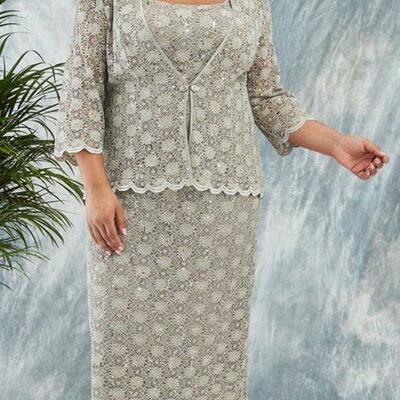 Plus size mother of the bride/groom dresses simple lace evening gowns wedding guest dress with jacket