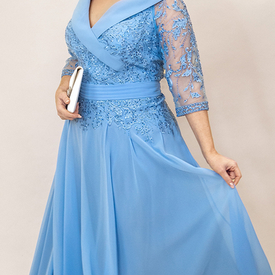 Plus size blue mother of the bride/groom dresses simple lace evening gowns wedding guest dress 