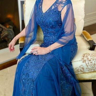 Blue mother of the bride/groom dresses simple lace appliques evening gowns wedding guest dress 