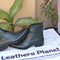 Crafted Leather Classic New Handmade Men's Green Patina Lace up Ankle High Boot - Thumbnail 3