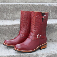 Crafted Leather Men Classic Burgundy Ankle High Cowboy Boot - Thumbnail 2