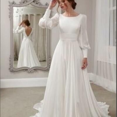 Simple beach long sleeve boho wedding dress bridal gowns - Thumbnail 1