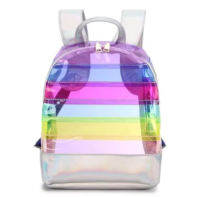 Rainbow stripe laser backpack pvc transparent unicorn