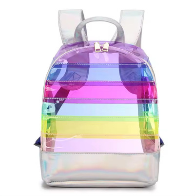 Rainbow stripe laser backpack PVC transparent unicorn