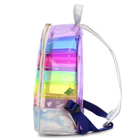 Rainbow stripe laser backpack PVC transparent unicorn - Thumbnail 1