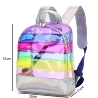 Rainbow stripe laser backpack PVC transparent unicorn - Thumbnail 3