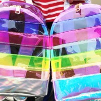 Rainbow stripe laser backpack PVC transparent unicorn - Thumbnail 4