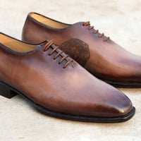 Crafted Leather Handmade Men Brown Leather Oxford Dress Shoes Classic Last - Thumbnail 1