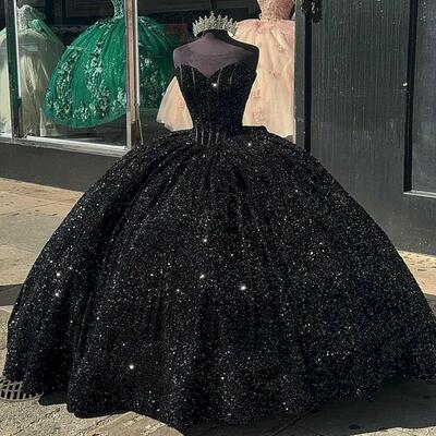 Princess sparkly black sequins quinceanera dress ball gown sweet 16 dresses  - Thumbnail 2