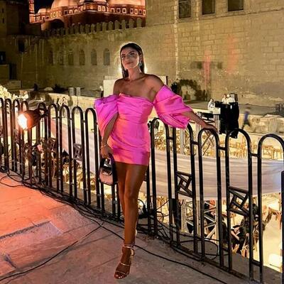 Modern off the shoulder pink satin short mini prom dress dubai arabic women birthday gowns 