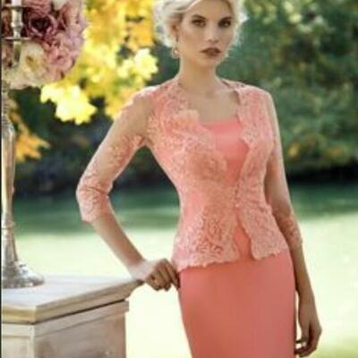 Simple mother of the bride/groom dresses orange lace tea-length evening gowns wedding guest dress 