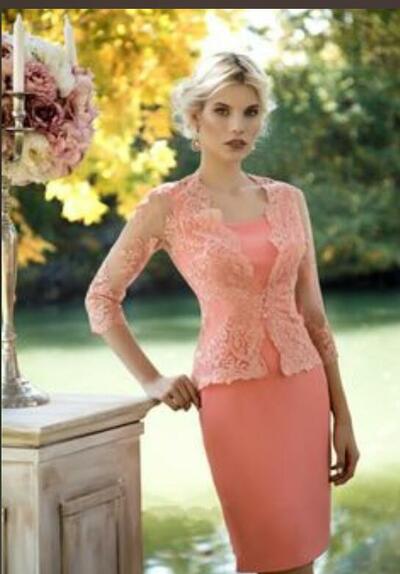 Simple Mother Of The Bride/Groom Dresses Orange Lace Tea-length Evening Gowns Wedding Guest Dress 