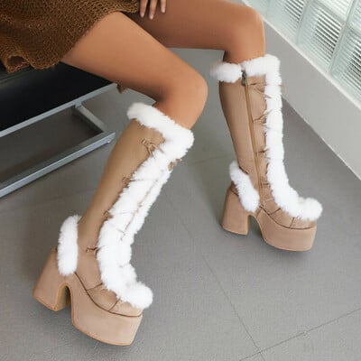 Fluffy warm knee hight winter boots