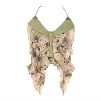 Dreamy Spaghetti-Strap Floral Print Lace-up Ruffled Top - Thumbnail 4
