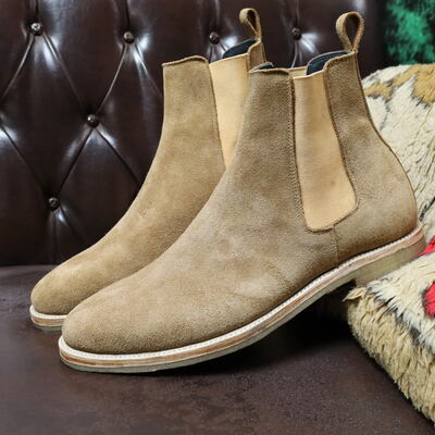 Crafted leather handmade classic suede leather chelsea men boots - Thumbnail 5