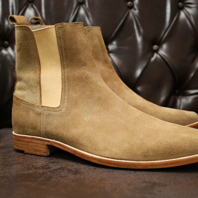 Crafted leather handmade men brown suede leather chelsea boot - Thumbnail 4