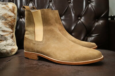 Crafted Leather Handmade Men Brown Suede Leather Chelsea Boot