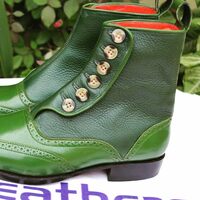 Crafted Leather Classic Green Leather Ankle High Men Button Dress Boot - Thumbnail 2