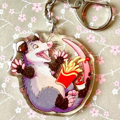 Opossum fries keychain
