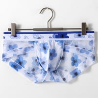 2PK Men's sexy underwear lingerie sheer mesh gauze floral pouch briefs underpants Blue 3061SJ - Thumbnail 2