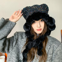 Cute Pom-Pom Cat Ears Warm Hat Knitted Cap - Thumbnail 2