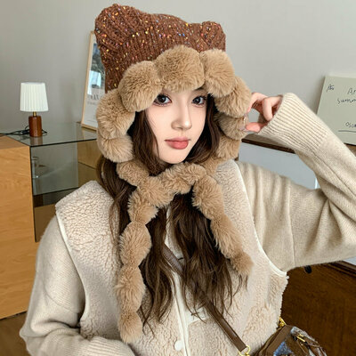Cute pom-pom cat ears warm hat knitted cap