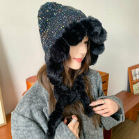 Cute Pom-Pom Cat Ears Warm Hat Knitted Cap - Thumbnail 4