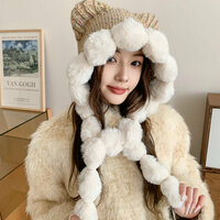 Cute Pom-Pom Cat Ears Warm Hat Knitted Cap - Thumbnail 7