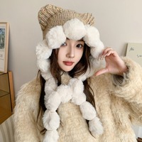 Cute Pom-Pom Cat Ears Warm Hat Knitted Cap - Thumbnail 6
