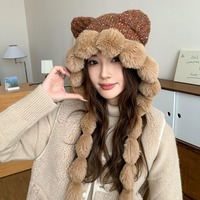 Cute Pom-Pom Cat Ears Warm Hat Knitted Cap - Thumbnail 1