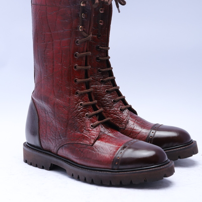Crafted leather classic handmade burgundy brown leather ankle high lace up dress boot - Thumbnail 5