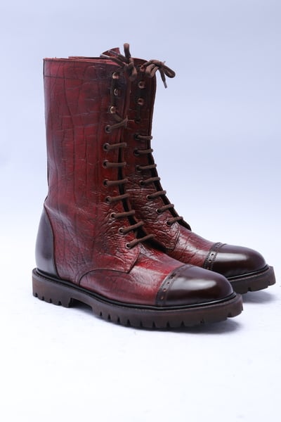 Crafted Leather Classic Handmade Burgundy Brown Leather Ankle High Lace up Dress Boot