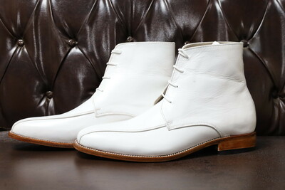 Crafted Leather Handmade Classic White Leather Jodhpur Boot
