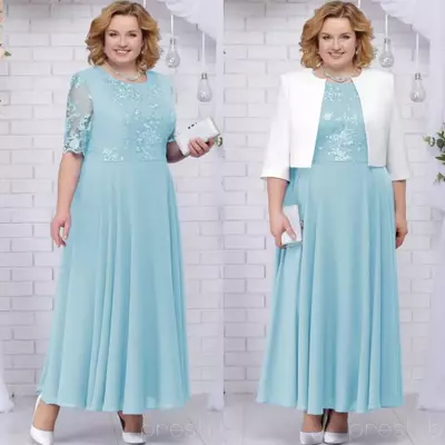 Modest plus size lace mother of the bride/ groom dresses with jackets jewel neck a line wedding guest dress ankle length chiffon evening gowns