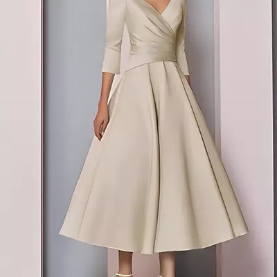 Simple mother of bride/groom dresses tea-length birthday wedding guest groom mother's gowns